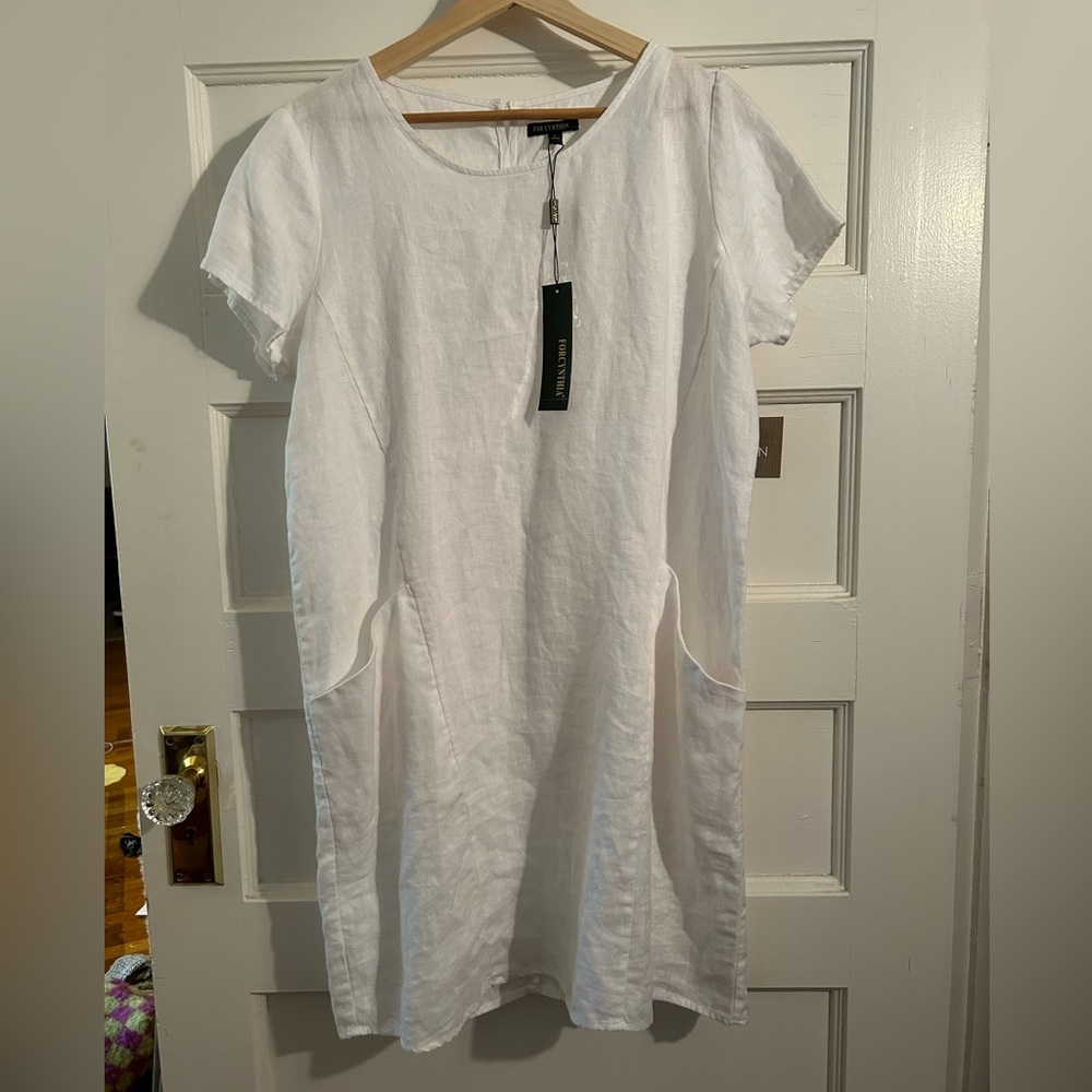 For Cynthia White Linen Dress